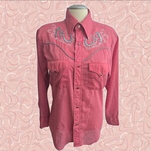🐴 70s True Vtg Western Button Up Shirt Embroidered Yoke - M Unisex